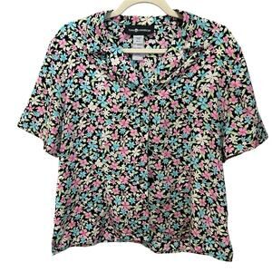Sag Harbor Women Pastel Floral Short Sleeve‎ Button-Up Shirt Size 12